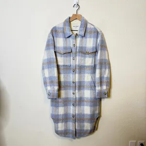 Reformation Ainslie Blue Plaid Wool Shacket Coat Button Front‎ Womens Size S thumbnail 5