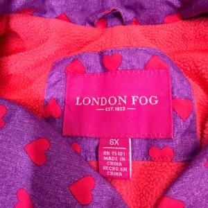 London Fog Trench Coat‎ 6X Purple Red Heart Print Hooded Fleece Lined Jacket thumbnail 6
