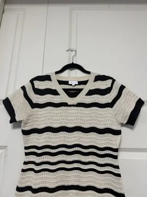 Striped V‑Neck Knit Mini Dress in Cream and Black thumbnail 5