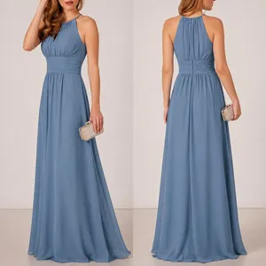 Azazie Bonnie Bridesmaid‎ Dress A16 Steel Blue Halter A-Line Floor-Length Maxi thumbnail 2