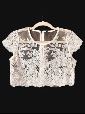Ivory Boho Bridal Crop Top Wedding Lace Top thumbnail 3