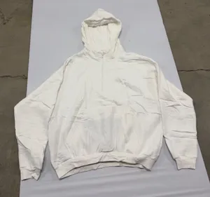 White Quarter Zip Hoodie Oversized Cotton Blend Fleece Sweatshirt size L thumbnail 1