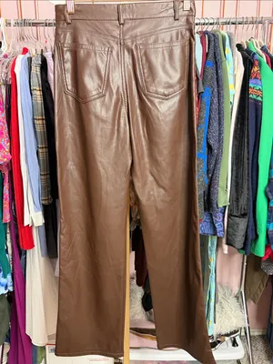 Garage Brown Faux Leather High Rise Wide Leg Pants Straight Leg Trousers. Size S thumbnail 5