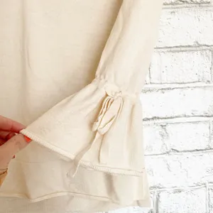 J. Crew V Neck Cream Ruffle Sleeve Sweater XS thumbnail 3