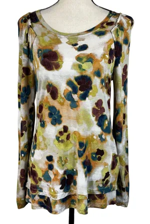 Simply Vera Vera Wang Medium Tunic Top Floral Watercolor Stretch Long Sleeves thumbnail 1