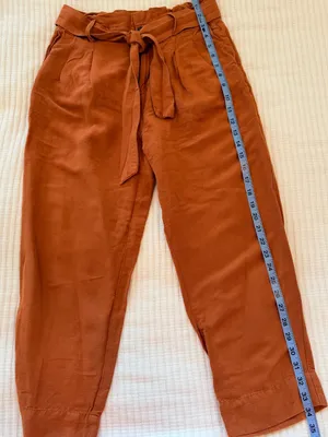 Madewell Cropped Linen Blend Paperbag Waist Pants - Rust Orange Size 2 thumbnail 9