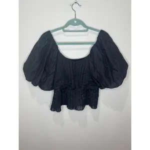 Banana Republic Kali Puff Sleeve Blouse Black Sz‎ 4 NWT thumbnail 3