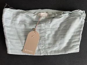 Meshki Light Blue Strapless Ruched Crop Camisole thumbnail 2