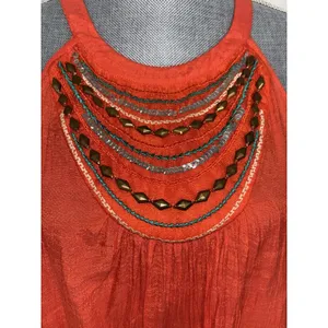 Iz Byer Orange Flowy Beaded Sequin Sleeveless Top Boho Hippie Festival Large thumbnail 4