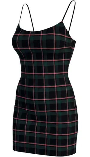 Urban Outfitters Green Pink Plaid Bodycon Mini Dress XS Spaghetti Strap 90s Y2K thumbnail 1