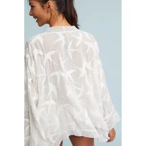 Anthropologie LILKA Shorebird Embroidered Bird Swim Cover-Up Jacket Medium Large thumbnail 7