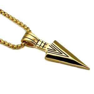 Gold Arrowhead Mens Arrow Pendant Necklace 24" Chain - Native American Style thumbnail 4