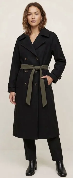 Abercrombie & Fitch Women Black Wool Double Breasted Overcoat Size Medium P thumbnail 1
