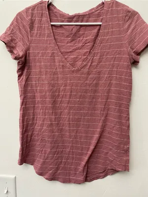 Lululemon Womens Size 8 Pink Striped V Neck Short Sleeve Tee Shirt Athletic thumbnail 1