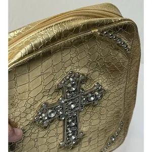 Montana West Bible Bag Gold Faux Diamonds Cross Spiritual Faith Church Study Zip thumbnail 3