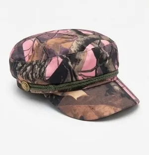 NWT Pink Camo Fiddler Baker Boy Hat | Gold Lion Crest Button Detail Cap thumbnail 1