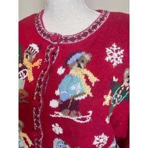 Vintage Heirloom Collectibles Christmas Teddy Bear Cardigan Red XL 1999 Holiday thumbnail 4