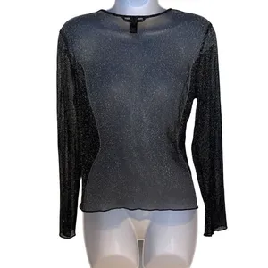 Victorias Secret Y2K Black Silver Glitter Metallic Sheer Top XS/S Sexy Moto Punk thumbnail 2