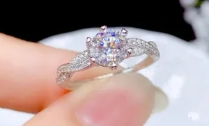 18K White Gold Plated Adjustable 1 CT CZ Diamond Wedding Ring for Women thumbnail 1