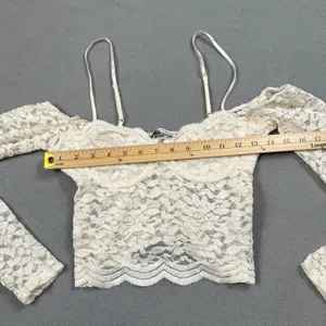 NWOT Zara Lace Crop Top M Off Shoulder Long Sleeve Ivory Sweetheart Blouse thumbnail 3