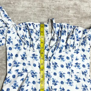 Kutumai Women Medium Blue White Floral Maxi Dress Off Shoulder Milk Maid Cottage thumbnail 5