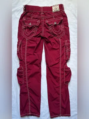 True Religion Ricki Big T Burgundy With Contrasting White Y2K women pants cargo thumbnail 2