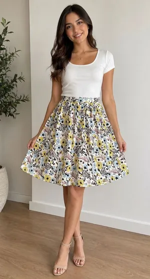Modcloth Retro Yellow Floral Skirt Size L thumbnail 1