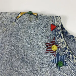 Vintage Angel Stars Denim Shirt Womens Large Blue‎ Applique Buttons 90s thumbnail 6