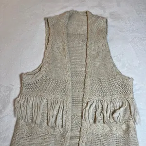 Women's Sleeveless Open Front Cable Knit Vest Duster Cardigan Size Med Casual thumbnail 3