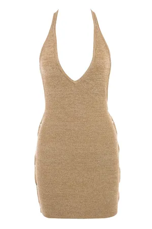 House Of CB MILLA SAND KNIT HALTER MINI DRESS thumbnail 5