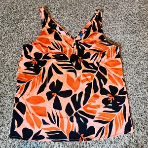 Old Navy Womens Orange Black Tropical Floral V-Neck Sleeveless Tank‎ Top Medium thumbnail 1