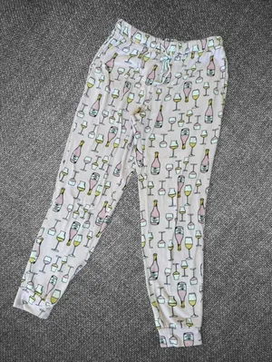 Pink Wine Print Pajama Jogger Pants Size M thumbnail 3