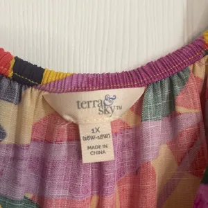 😇Terra & Sky Boho Multicolored Puff Sleeves Babydoll Top, Size 1X (16W-18W) thumbnail 3