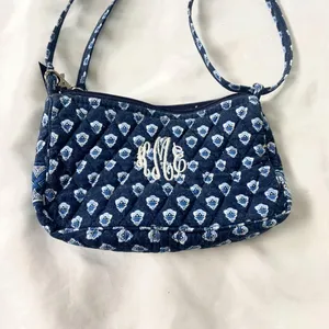Vera Bradley quilted shoulder / crossbody bag Nantucket Navy pattern Monogram thumbnail 2