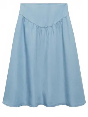 Mango Soft Denim Midi-Skirt with Gathered Detail NWT Haley Medium Blue XS thumbnail 2