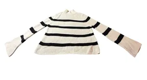 Banana Republic Merino Wool Striped Mock Neck Sweater Cream Black Small S thumbnail 1