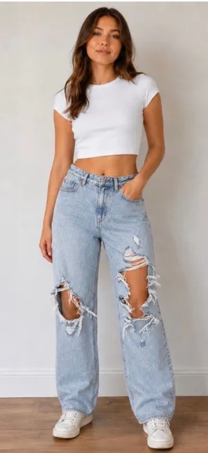 PacSun Jeans High-Rise Boyfriend 90s Distressed Baggy Lightwash thumbnail 1
