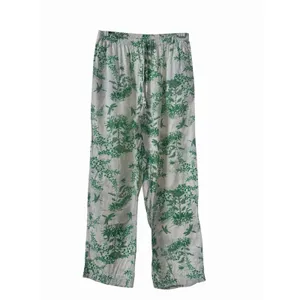 Piyama Pajama Set XS Green White Toile Botanical Rayon Pants Bali Resort #F13-1 thumbnail 9