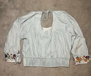 Anthropologie Beaded Puff Sleeve Blouse Size Medium thumbnail 3