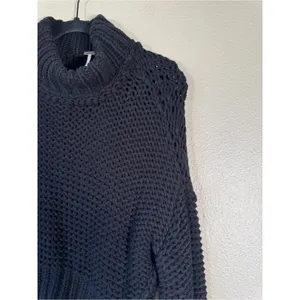 Free People Black Chunky Knit Turtleneck Sweater Womens XS Pullover Boho Fall thumbnail 6