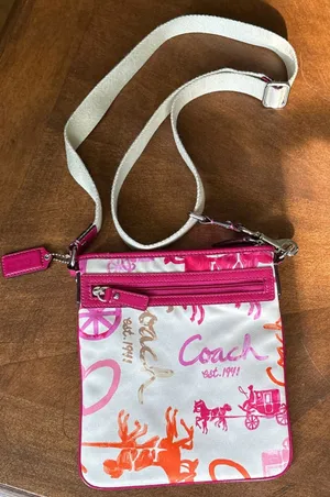 Coach Poppy Pink Scribble Swingpack Crossbody Bag Canvas Y2K⁠ thumbnail 1