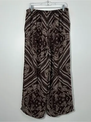 Dotti Women’s Brown Paisley Wide Leg Pull-On Pants Size M Boho Palazzo thumbnail 3