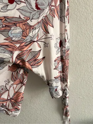Boho Free People 'Keepin on Top' Ivory Floral Print Tee Top M thumbnail 7