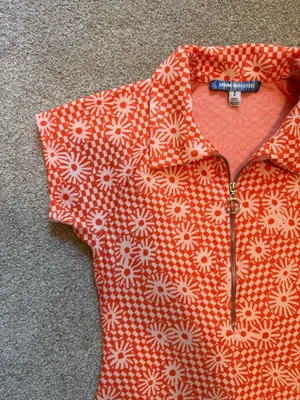 Urban Outfitters Retro Orange and White Floral Zip Up Mini Dress thumbnail 3