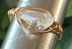 Handmade gold tone citrine wire wrapped crystal ring - size 7 thumbnail 1