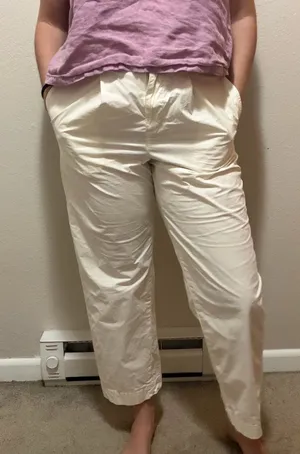 Free People Luca Barrel Leg Pants Cream Cotton Poplin Size 12 thumbnail 1