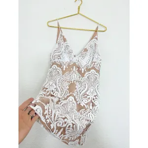 Free People Lace Night Shimmers Mini Dress Size 4 White Sequin Ivory Bridal thumbnail 11