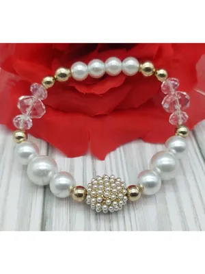 Faux Pearl Crystal Stretch Bracelets Lot of 2 Gold Tone Rhinestone Bridal thumbnail 7