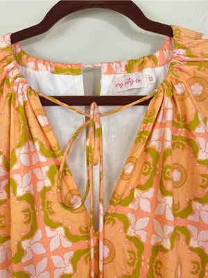 Ivy City Co Imogen Dress Orange Pink Floral Tie Neck Long Sleeve Maxi‎ Size XS thumbnail 5