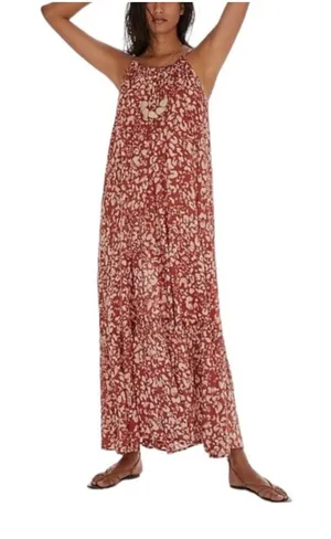 Anthropologie Maxi Dress floral backless tiered tank womens Red medium vacation thumbnail 1